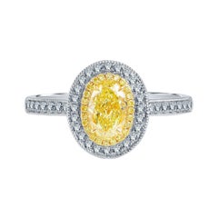 1 Carat Fancy Yellow Diamond Ring 18 Karat White Gold