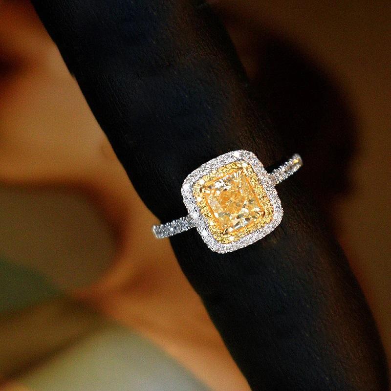 Contemporary 1 Carat Fancy Yellow Diamond Ring 18 Karat White Gold with Choice of Bands For Sale
