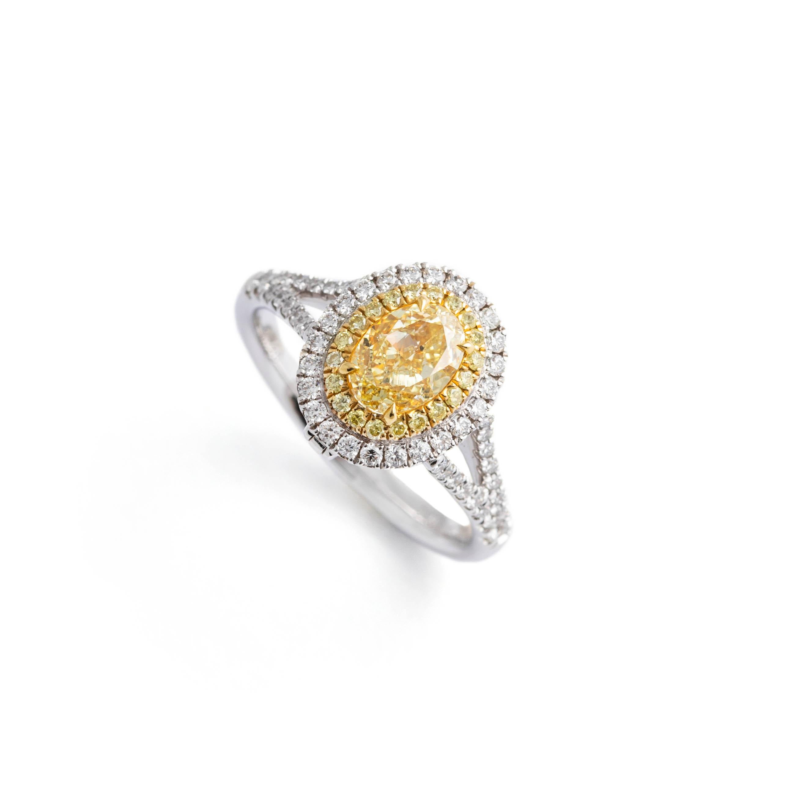 1 carat Fancy Yellow Natural Diamond Gold 18K Ring convertible Pendant For Sale 3
