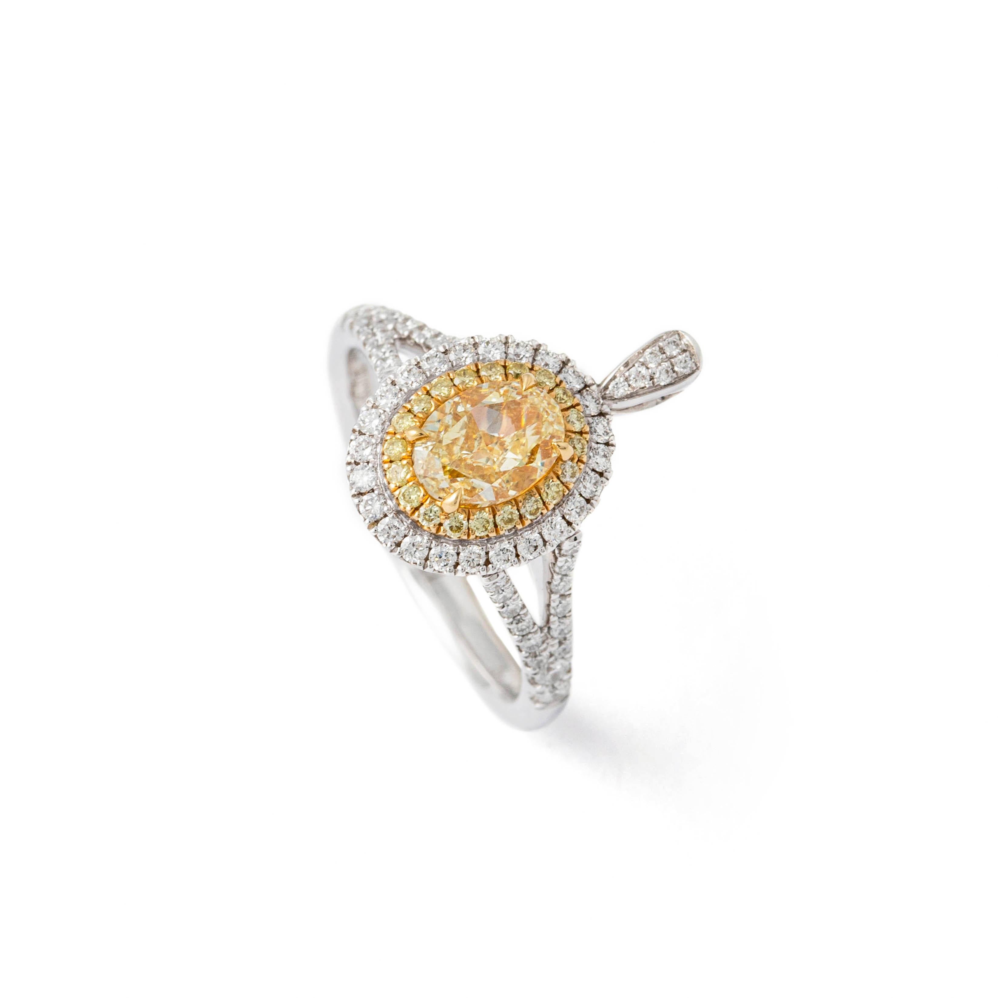 1 carat Fancy Yellow Natural Diamond Gold 18K Ring convertible Pendant For Sale 4