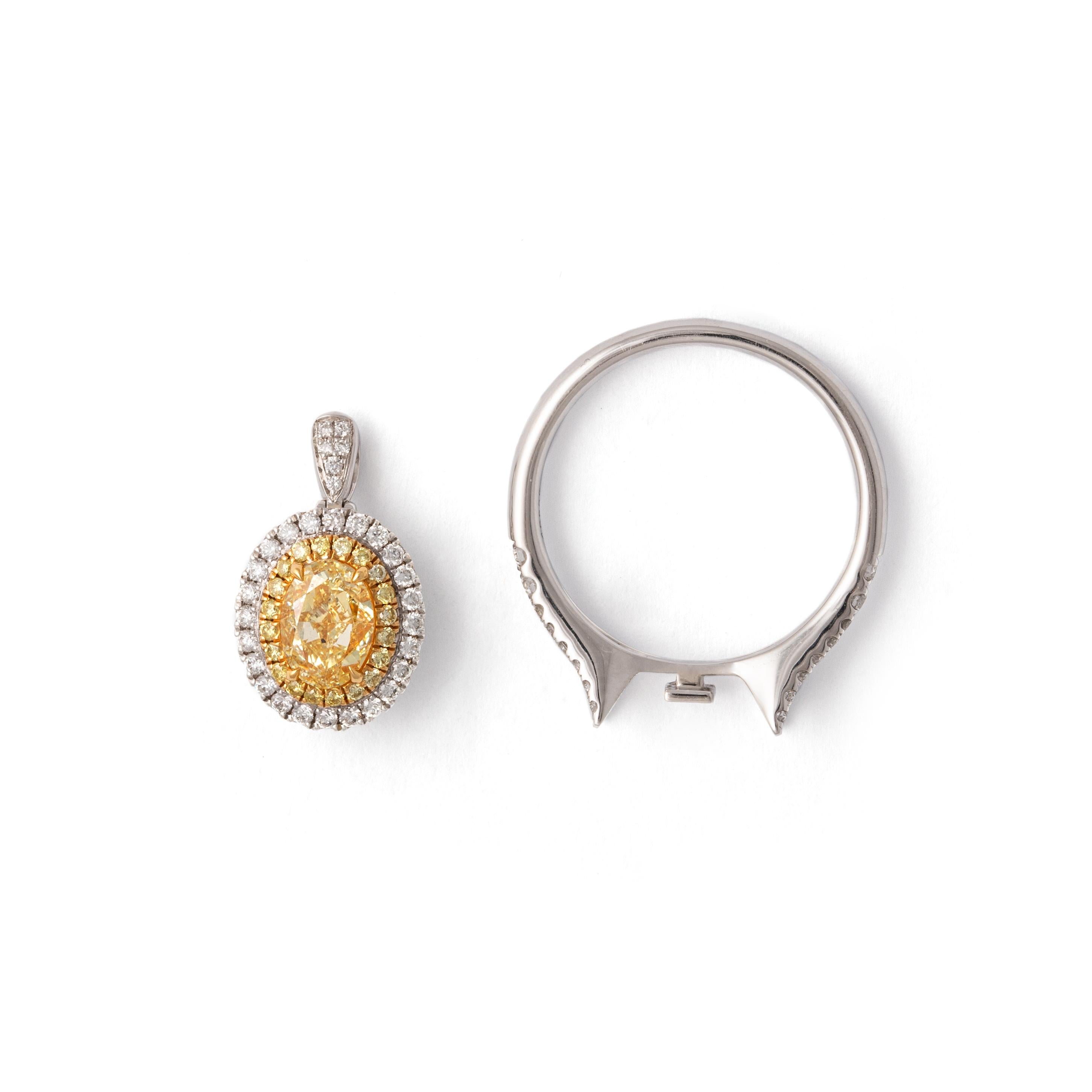 1 carat Fancy Yellow Natural Diamond Gold 18K Ring convertible Pendant For Sale 6