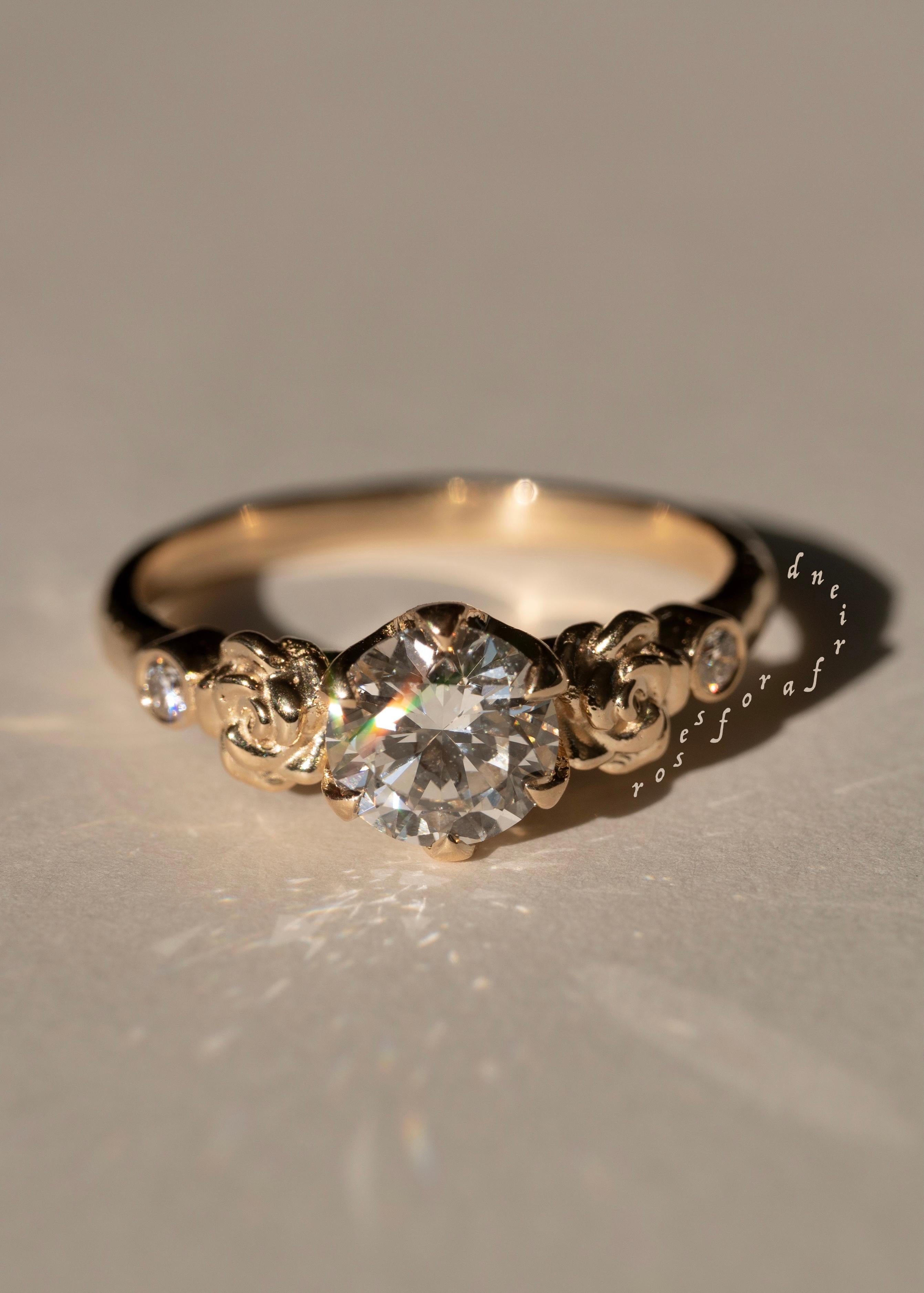 For Sale:  1 Carat Flora Rose Detail Icy Salt and Pepper Natural Diamond Ring 6