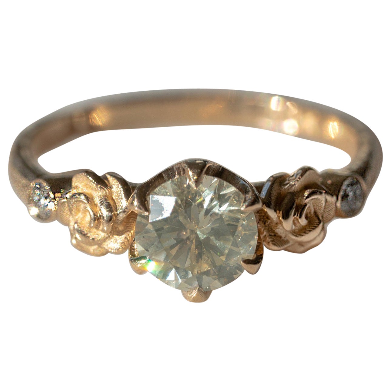 For Sale:  1 Carat Flora Rose Detail Icy Salt and Pepper Natural Diamond Ring
