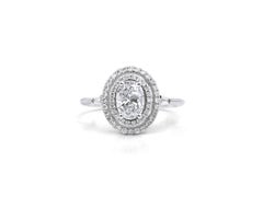 GIA-Certified 1ct Oval Diamond Double Halo Engagement Ring – 18K White Gold