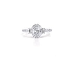 GIA-certified 1ct Natural Oval-Cut Diamond Halo Engagement Ring - 18K White Gold