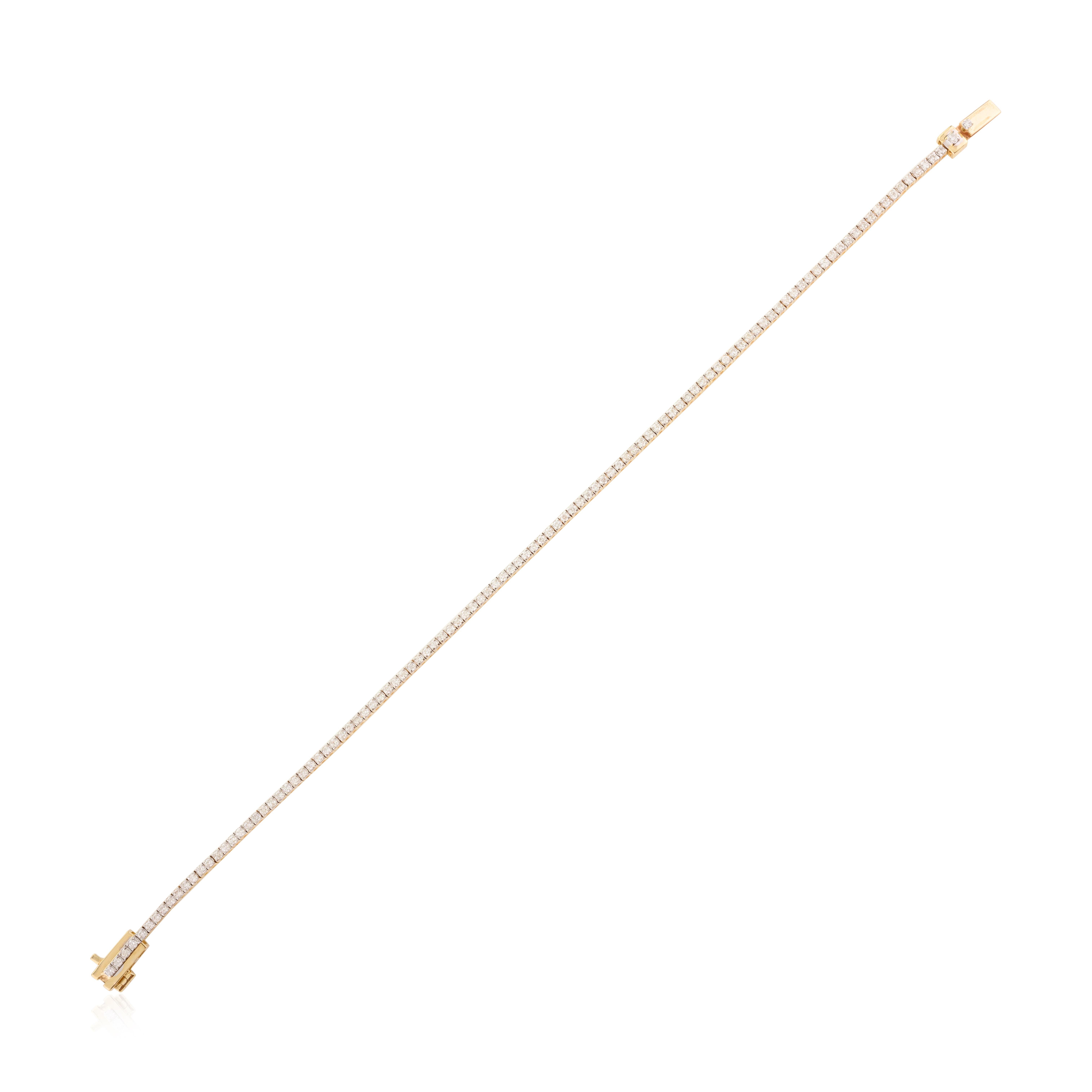 Moderne Bracelet tennis élégant et empilable en or jaune massif 18 carats avec diamants véritables de 1 carat en vente