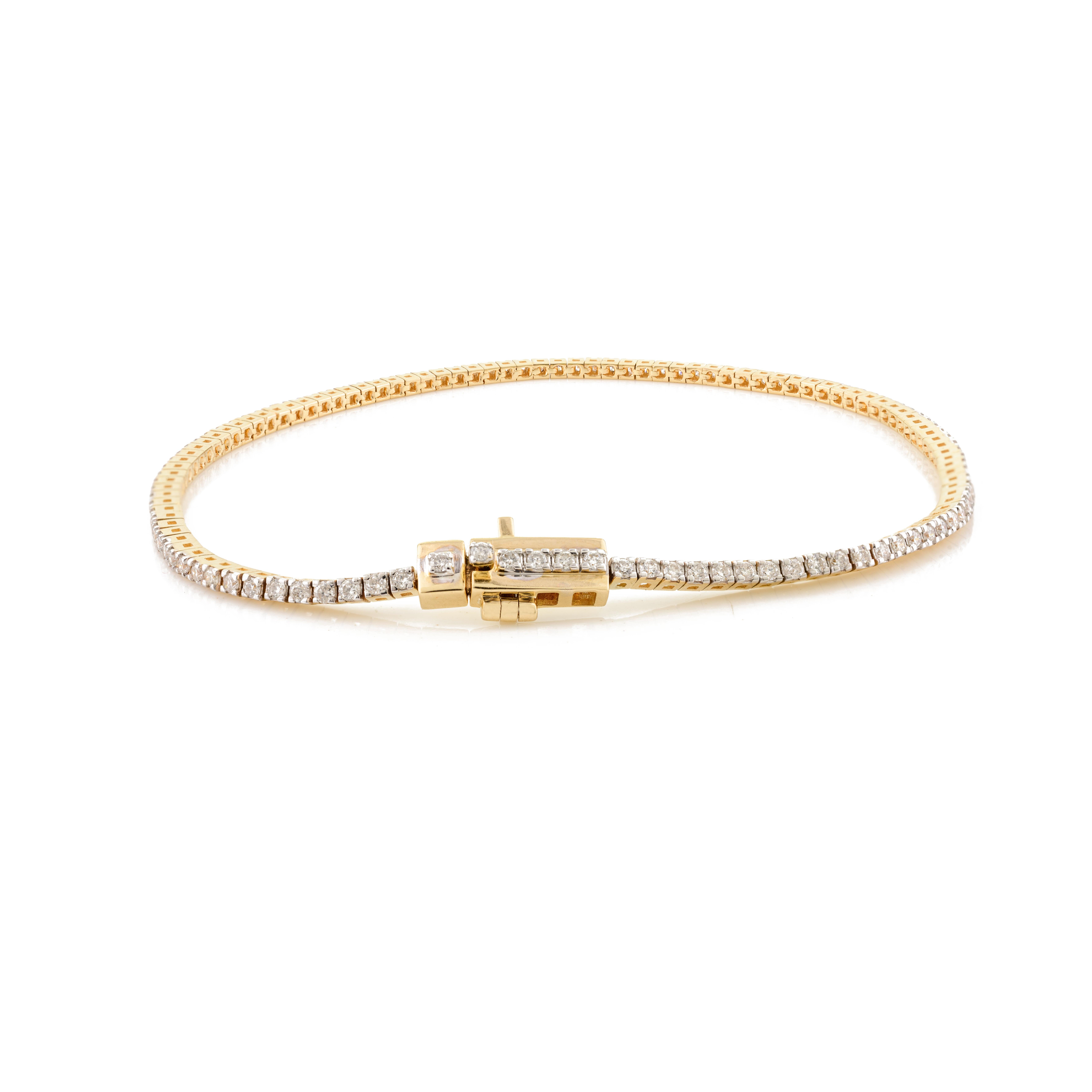 Bracelet tennis élégant et empilable en or jaune massif 18 carats avec diamants véritables de 1 carat Neuf - En vente à New York, NY