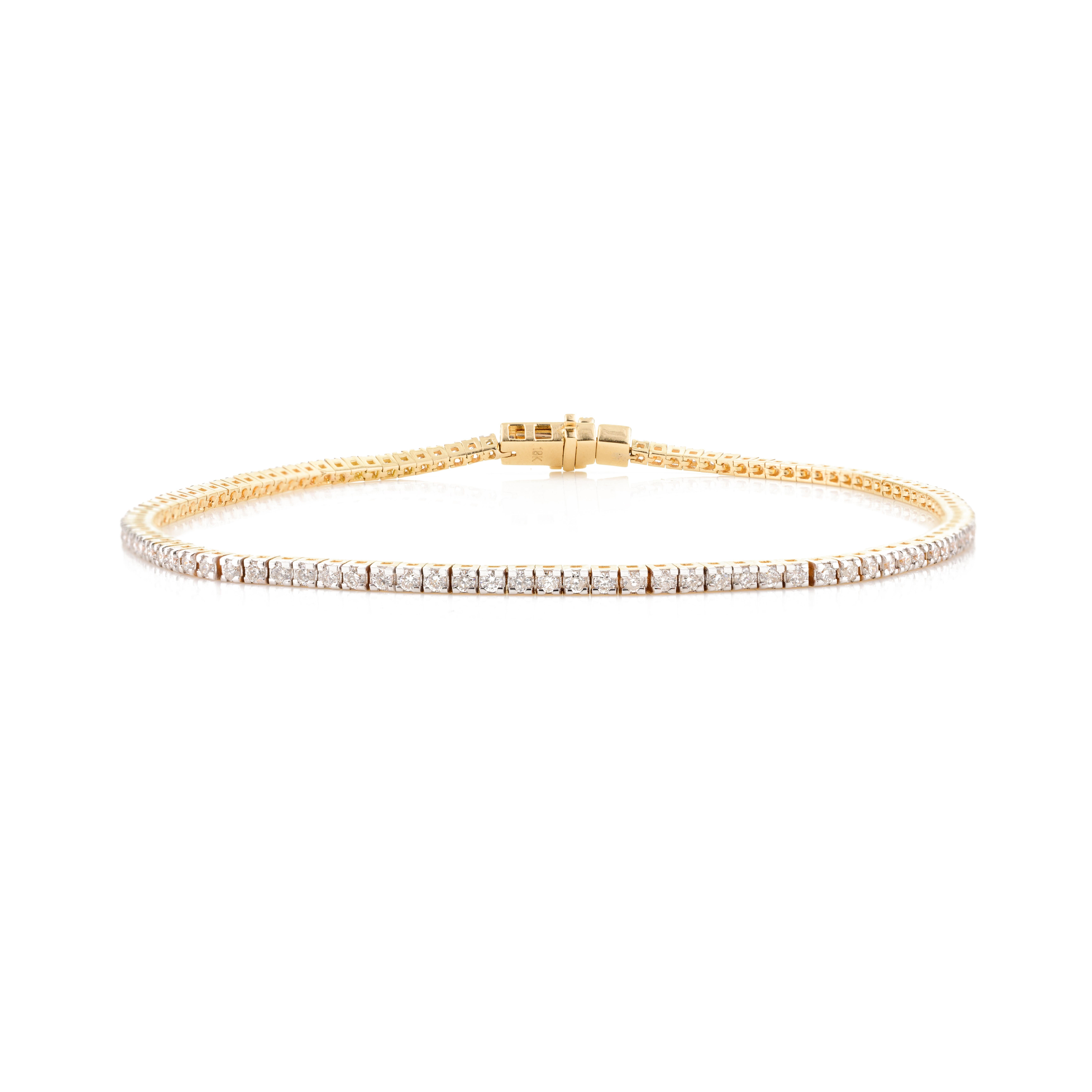 Bracelet tennis élégant et empilable en or jaune massif 18 carats avec diamants véritables de 1 carat Pour femmes en vente