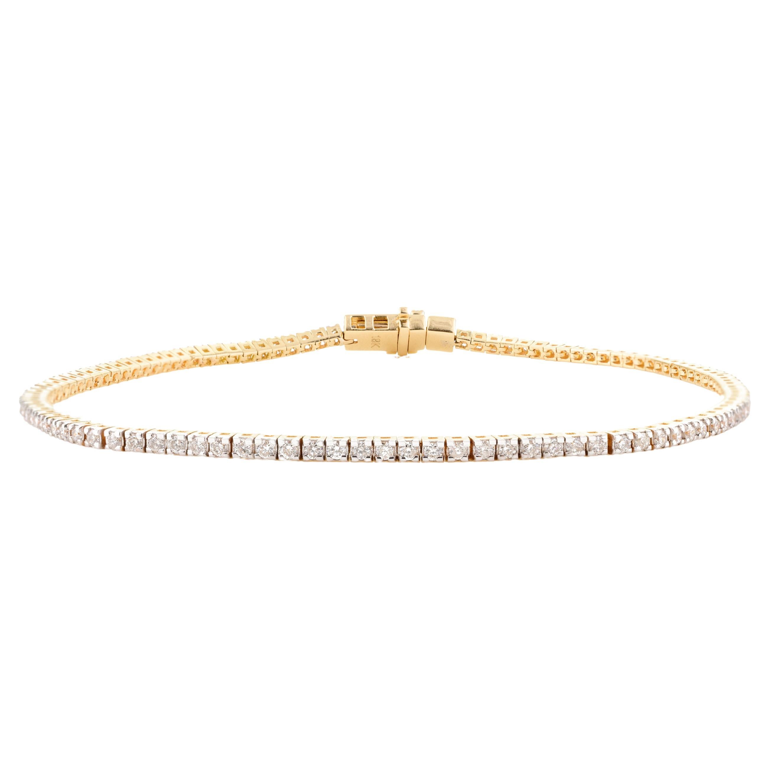 Bracciale tennis impilabile con diamanti veri da 1 carato in oro giallo massiccio 18 carati