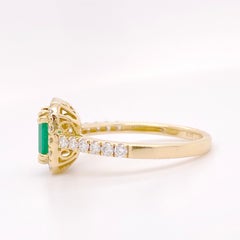 1 Carat Genuine Emerald and .50 Carat Diamond Halo Engagement Ring, Yellow Gold