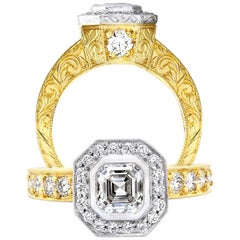 1 Carat GIA Asscher Cut Diamond Engagement 18 Karat Yellow Gold