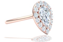 1 Carat GIA Certified Pear Shape Diamond Halo Rose Gold Engagement Ring
