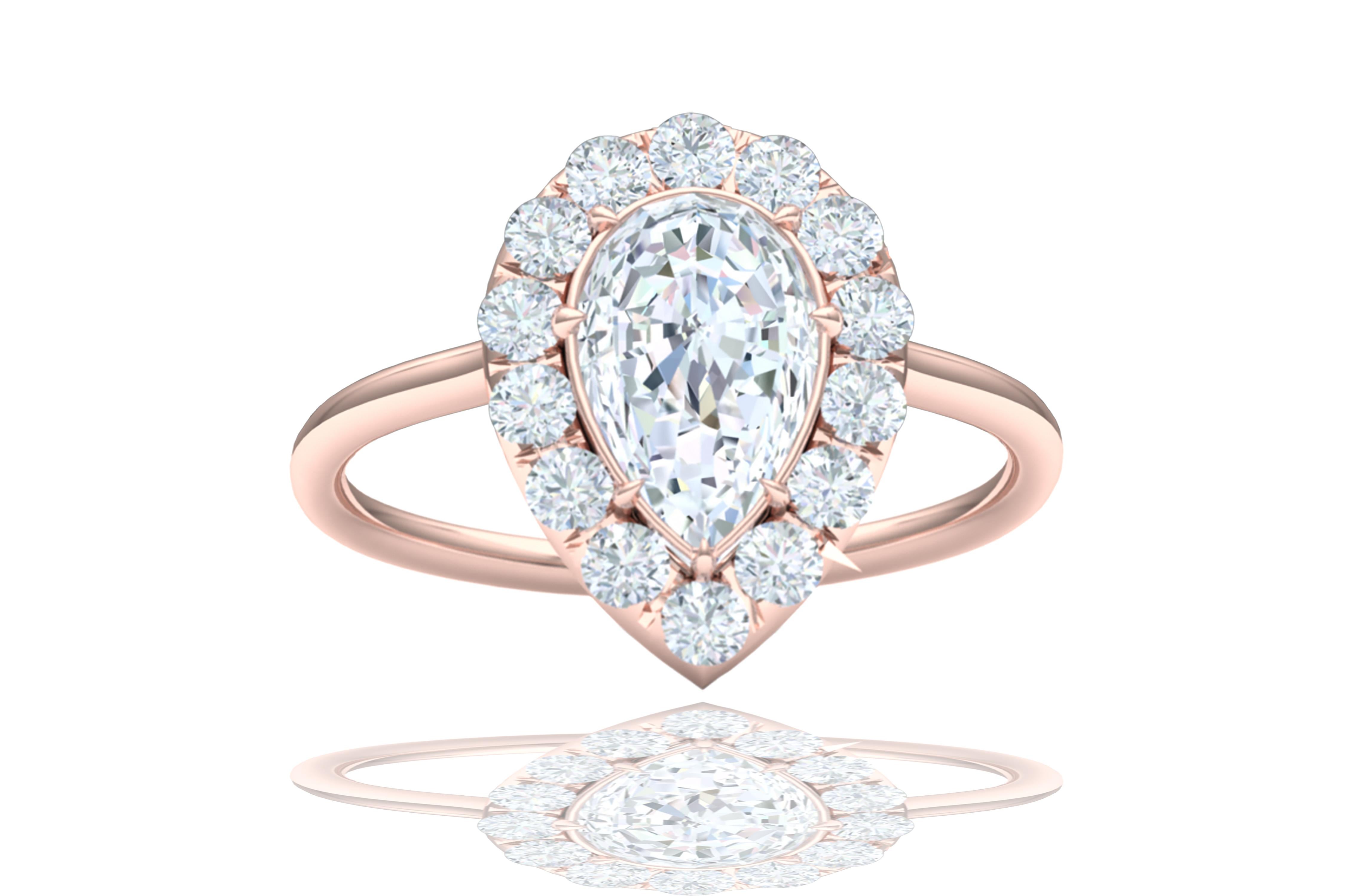 1 carat pear-shaped diamond ring rose gold