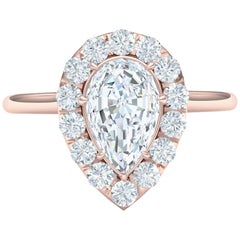 1 Carat GIA Certified Pear Shape Diamond Halo Rose Gold Engagement Ring