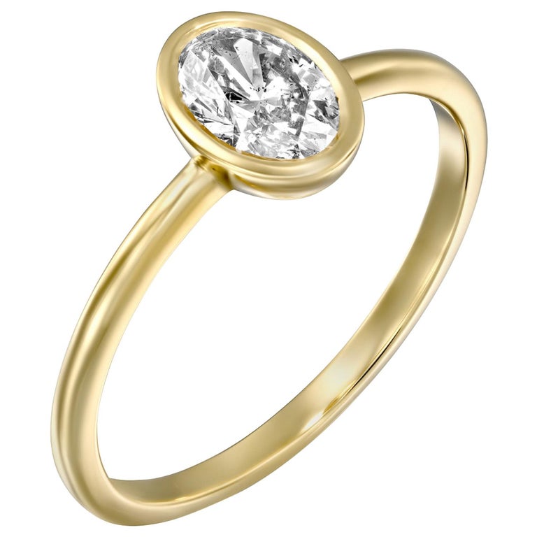 1 Carat Gia Diamond Engagement Ring Solitaire Oval Bezel 18 Karat Gold Ring For Sale At 1stdibs