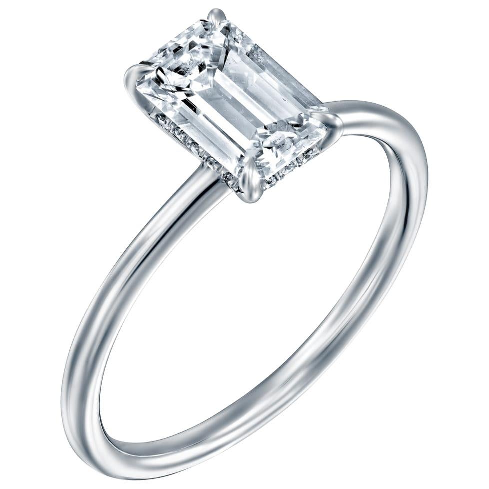 1 Carat GIA Diamond Ring, Solitaire Emerald Cut 18 Karat White Gold Ring
