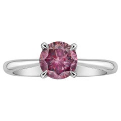Bague fantaisie rose intense avec diamant rond de 1 carat certifié GIA