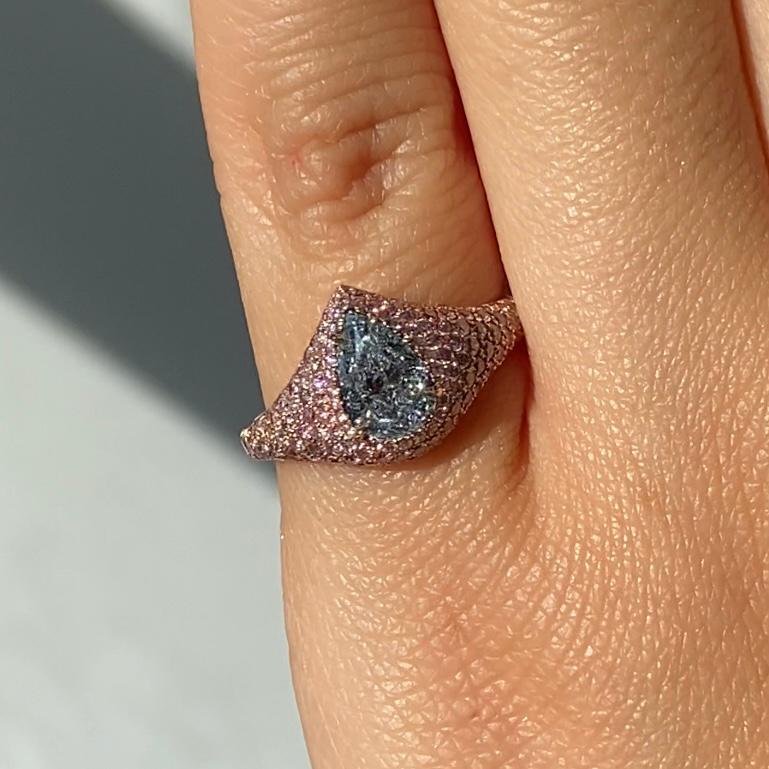 1 Carat GIA Light Blue Pear Shape Diamond Ring In New Condition For Sale In New York, NY
