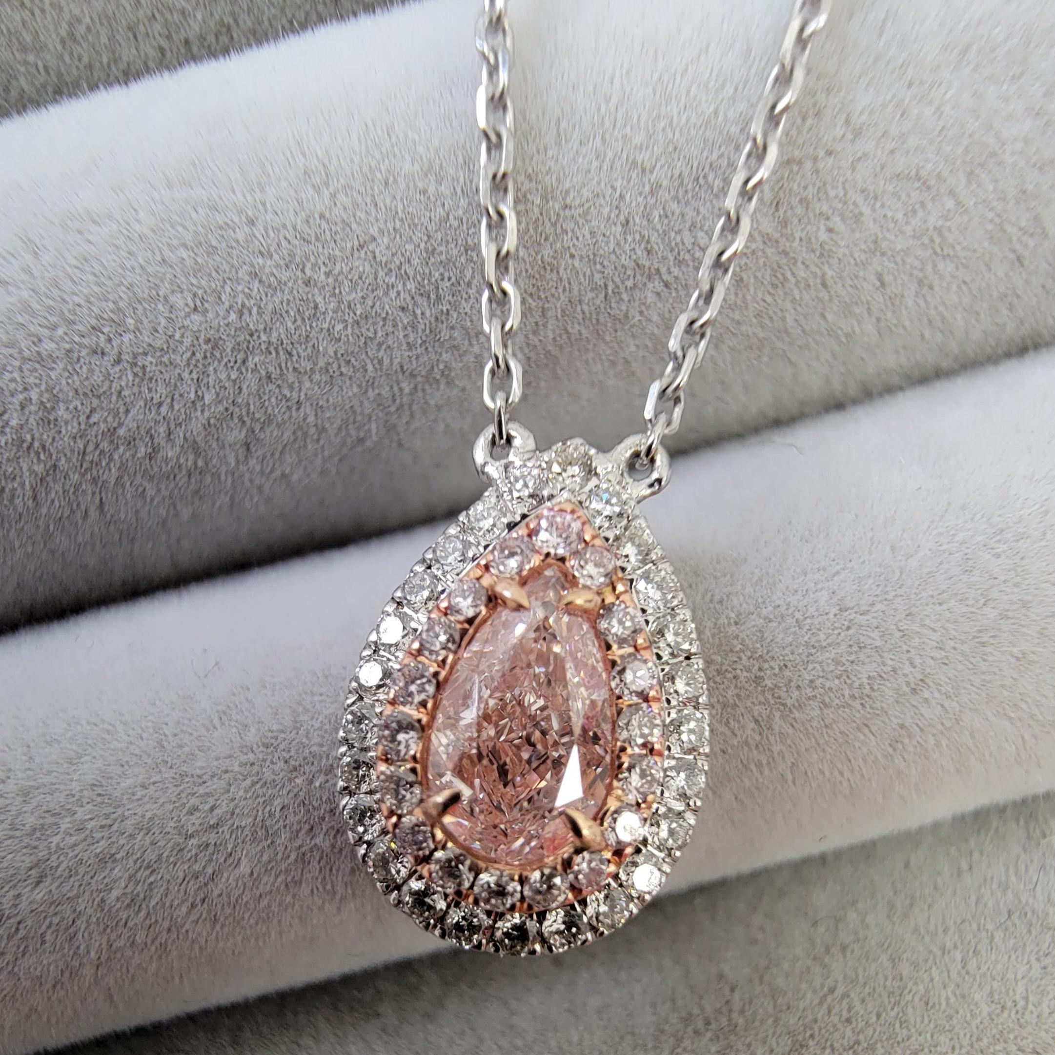 Pear Cut 1 Carat GIA Light Pink Pear Diamond Pendant For Sale