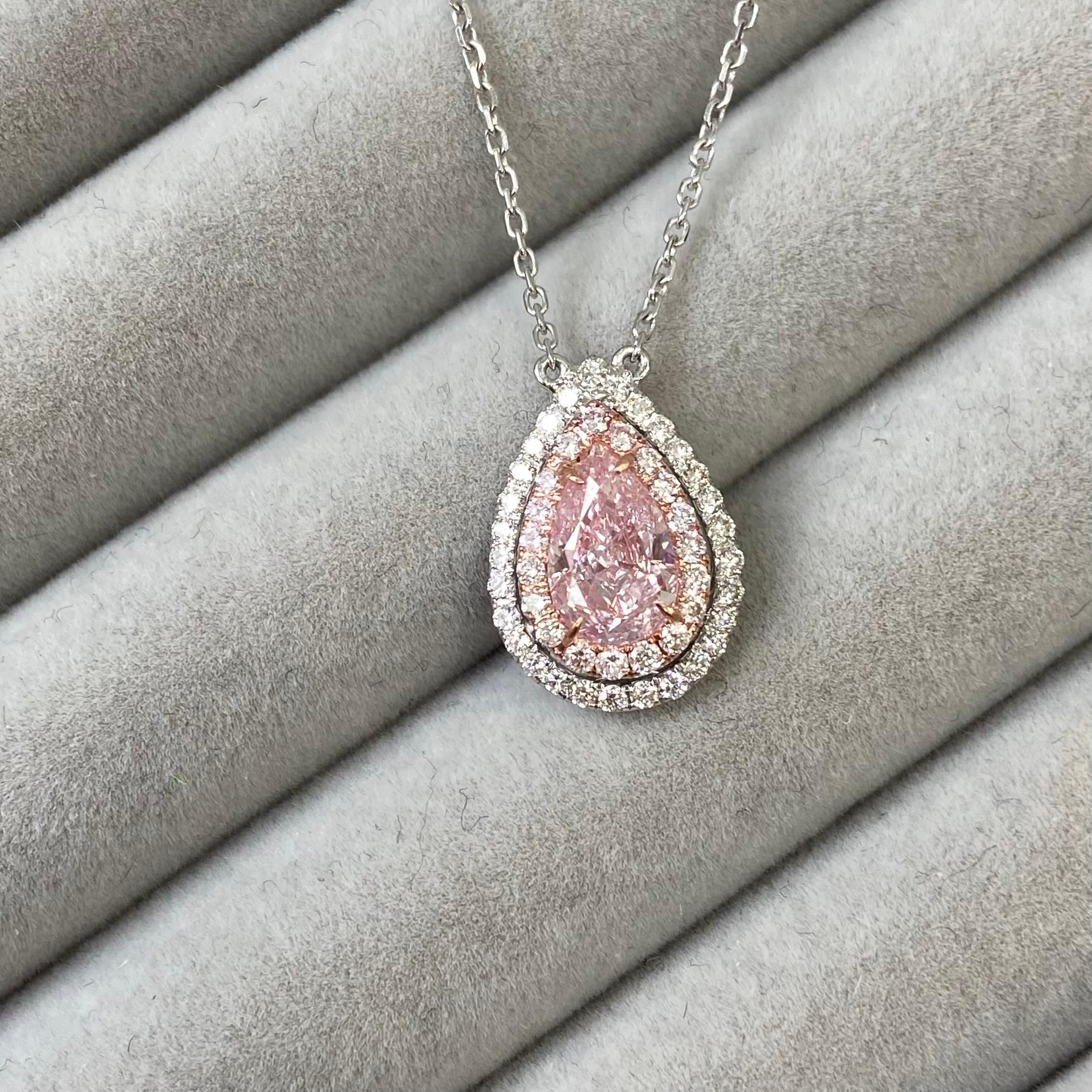 Women's 1 Carat GIA Light Pink Pear Diamond Pendant For Sale