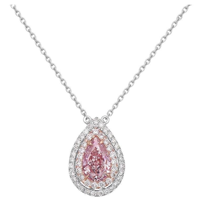 1 Carat GIA Light Pink Pear Diamond Pendant For Sale