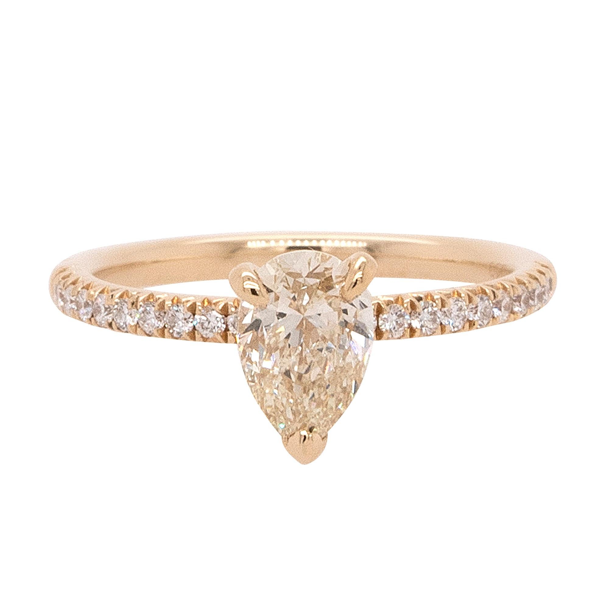 Anillo de compromiso de diamantes en forma de pera natural de 1 quilate GIA en venta 1