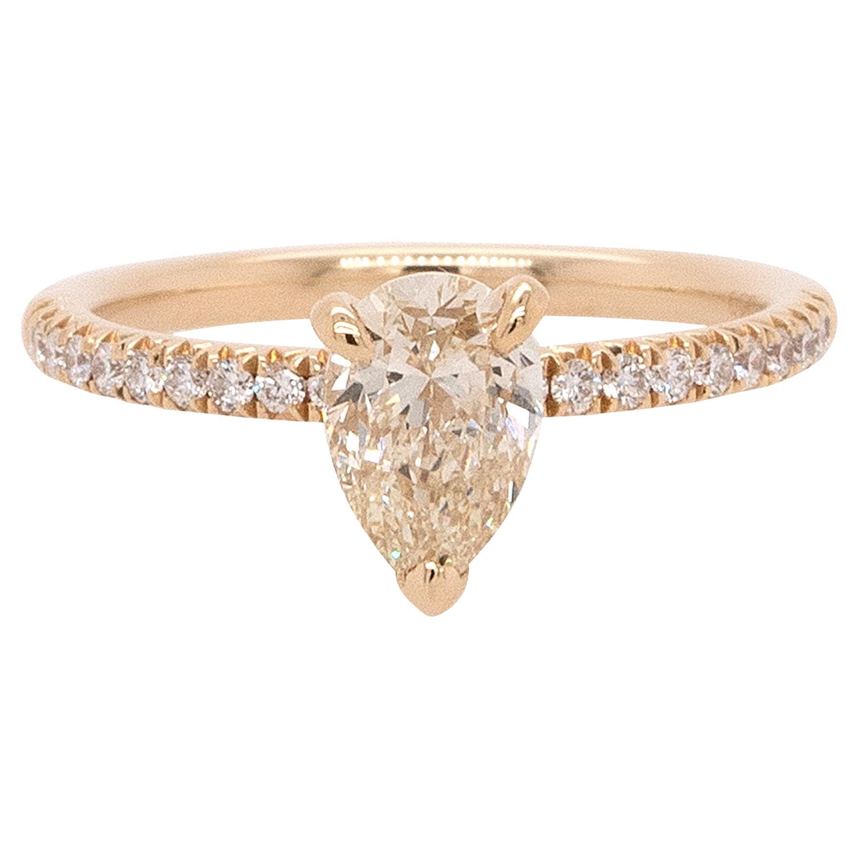 1 Carat GIA Natural Pear Shape Diamond Engagement Ring For Sale