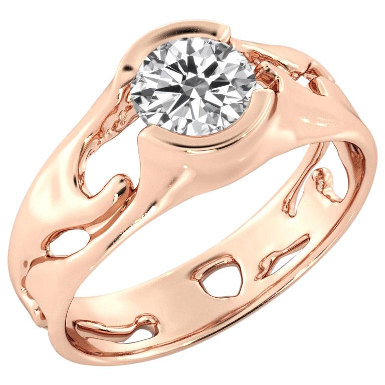 1 Carat GIA Round Diamond Engagement Ring, Solitaire Bezel 18 Karat Rose Gold