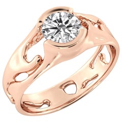 1 Carat GIA Round Diamond Engagement Ring, Solitaire Bezel 18 Karat Rose Gold