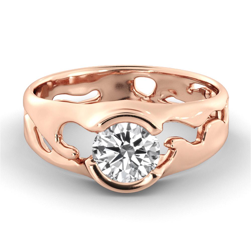 Offered here is a unique designer setting GIA certified diamond engagement ring. Ring features a 1 carat round cut 100% eye clean natural diamond of F-G color and VS2-SI1 clarity. Set in a sleek, 18K rose gold, solitaire ring with a bezel setting,