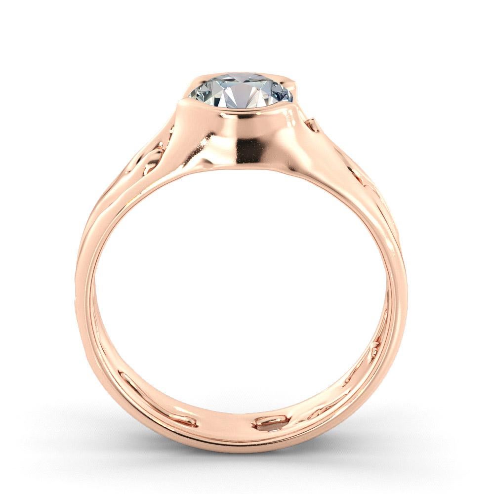 Art Deco 1 Carat GIA Round Diamond Engagement Ring, Solitaire Bezel 18 Karat Rose Gold