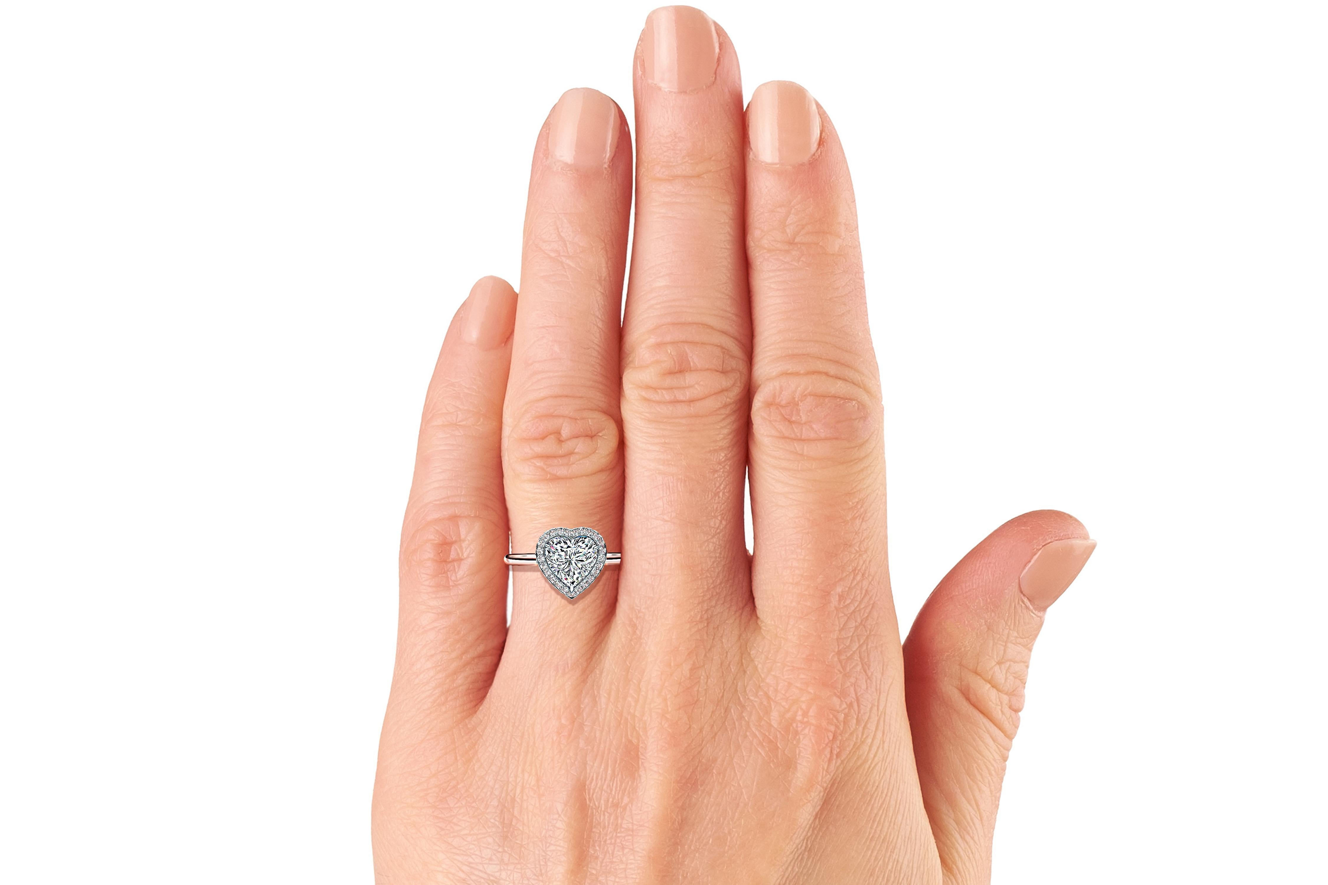 Heart Cut 1 Carat Heart Diamond Halo .30 Carat Platinum Rose Gold Engagement Ring For Sale