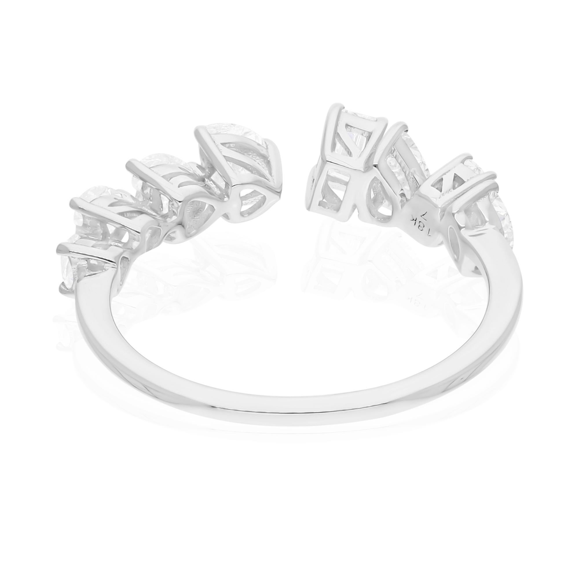 Women's 1 Carat Heart Emerald Cut Diamond Cuff Ring 18 Karat White Gold Handmade Jewelry For Sale