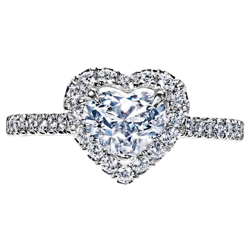Bague de fiançailles avec diamant en forme de cœur de 1 carat certifié GIA, E VVS2