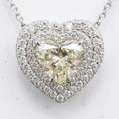 1 Carat Heart Shape Diamond Halo Pendant Necklace in 18k White Gold
