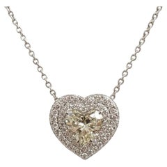 1 Carat Heart Shape Diamond Halo Pendant Necklace in 18k White Gold