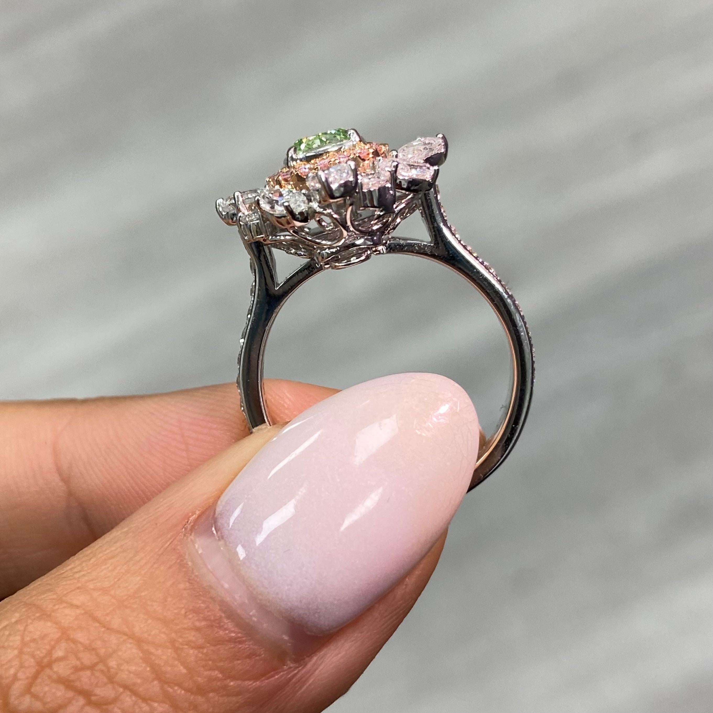 1 Carat Intense Yellow-Green Cushion Cut Diamond Cocktail Ring 1