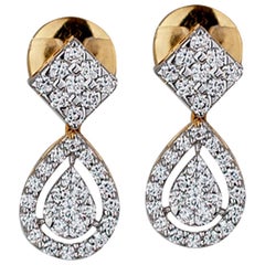 Deco, 1 Carat Ladies Dangle Yellow Gold VS Diamond Earrings