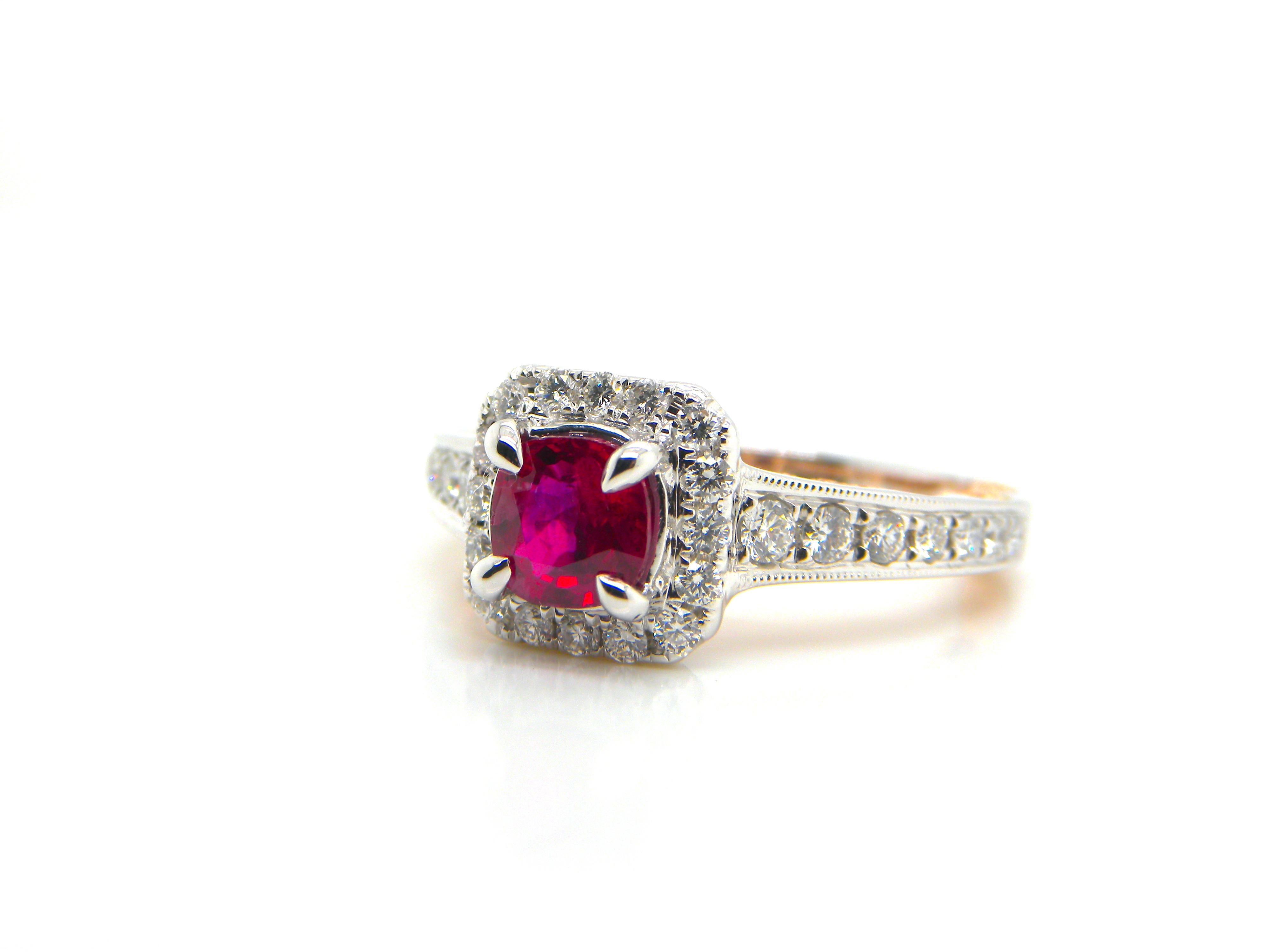 1 Carat LOTUS Certified Burma No Heat Pigeon's Blood Red Ruby and Diamond Ring In New Condition In Hong Kong, HK