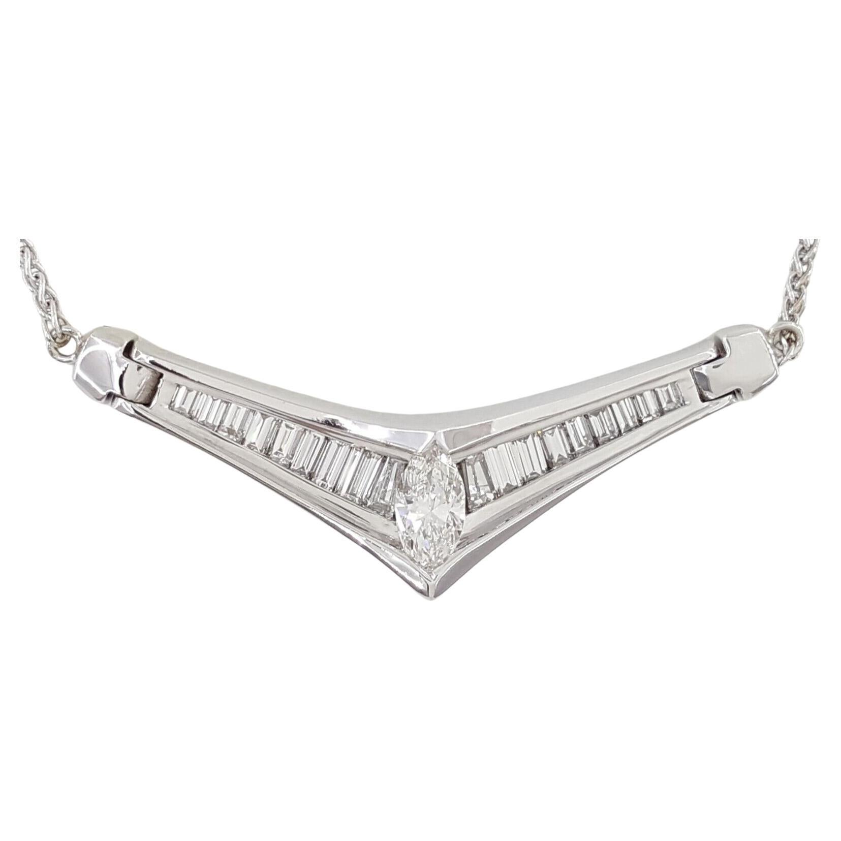 1 Carat Marquise Baguette Diamond Necklace 