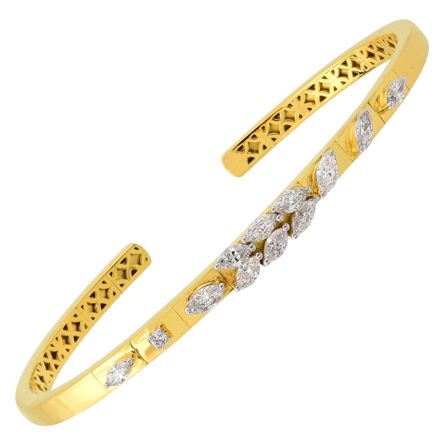 1 Carat Marquise Diamond Cuff Bangle Bracelet 14 Karat Yellow Gold Fine Jewelry