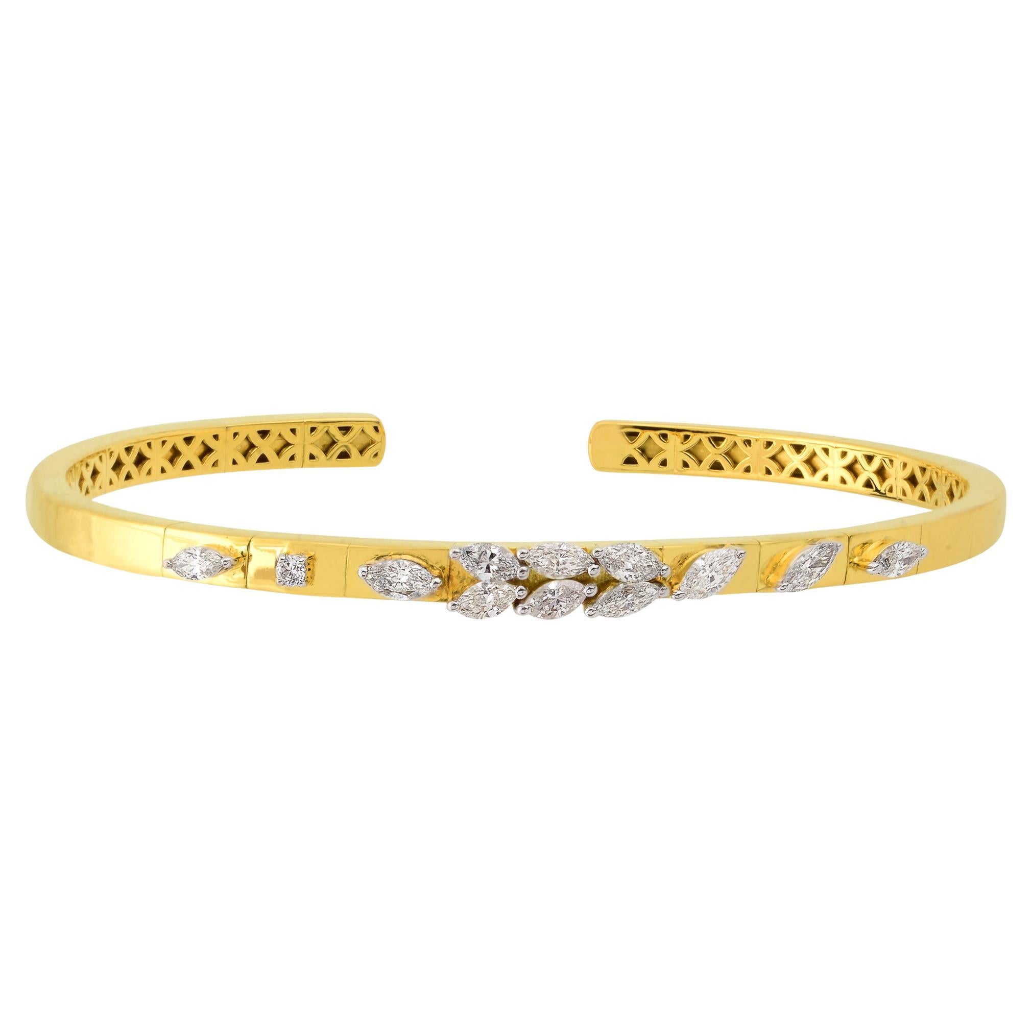 1 Carat Marquise Diamond Cuff Bangle Bracelet 18 Karat Yellow Gold Fine Jewelry