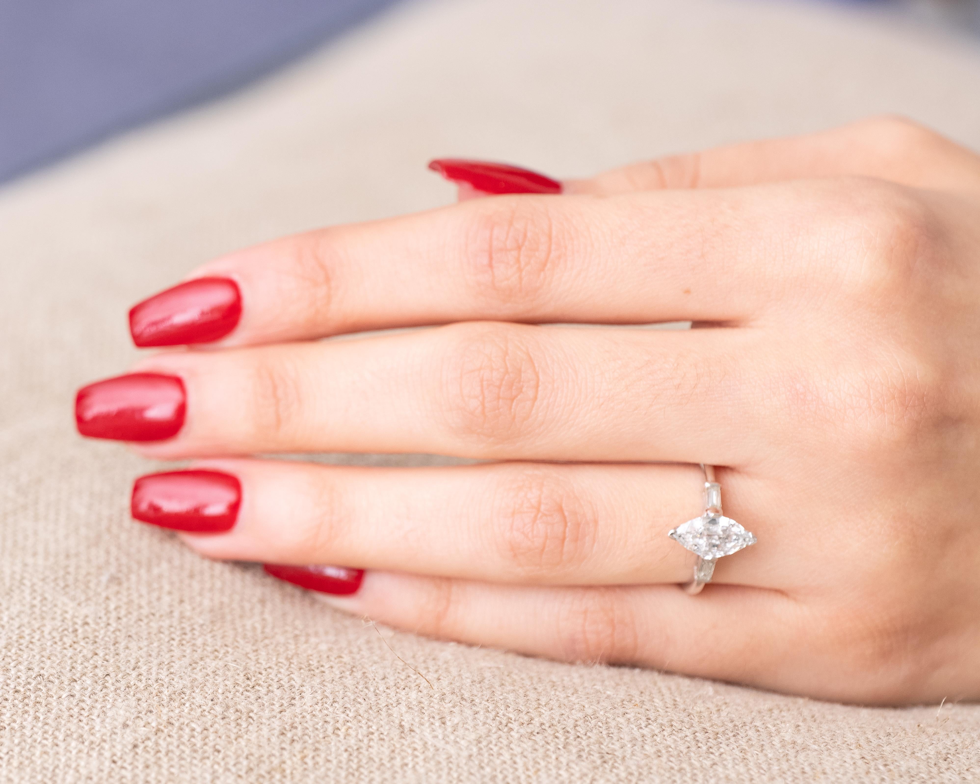 Marquise Cut 1 Carat Marquise Diamond Platinum Engagement Ring For Sale