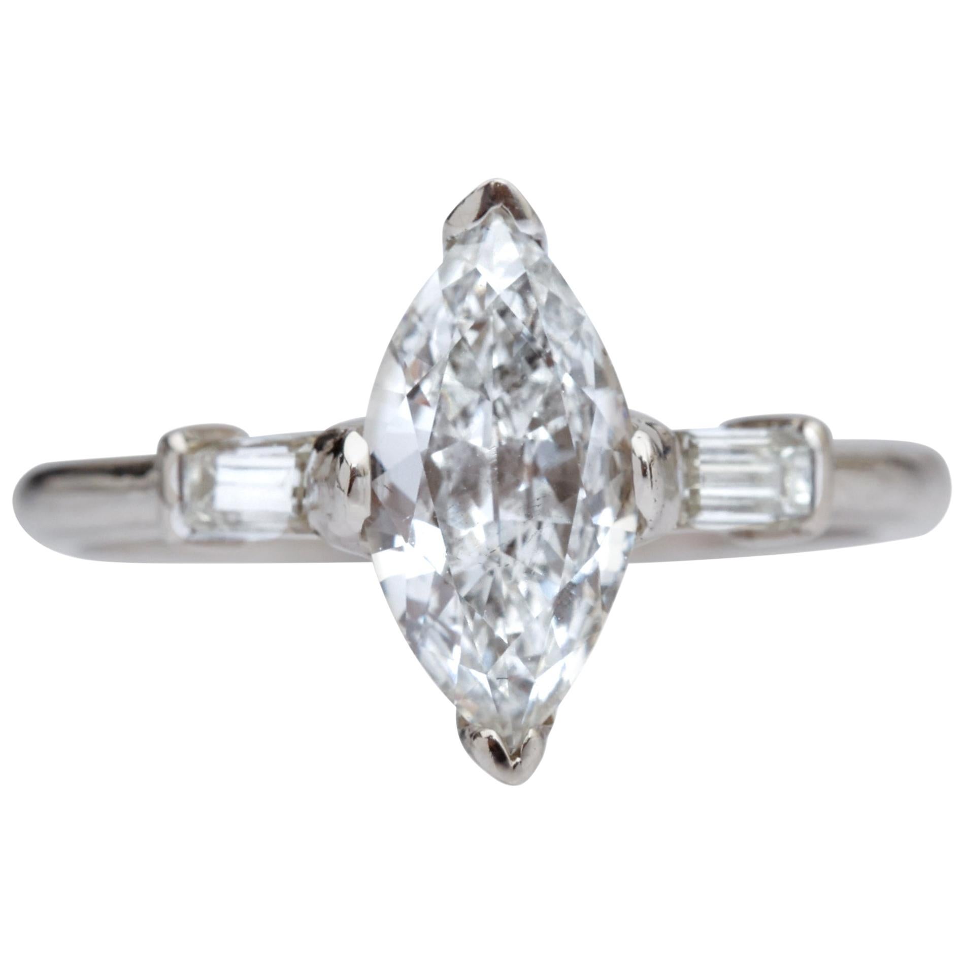 1 Carat Marquise Diamond Platinum Engagement Ring