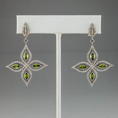 1 Carat Marquise Peridot and Round Diamond Star Dangle Earrings in Platinum