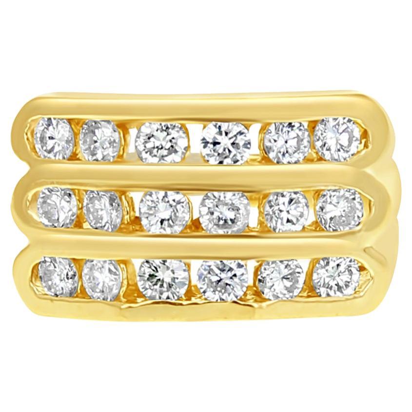1 Carat Mens Three Row Diamond Ring 14k Yellow Gold For Sale