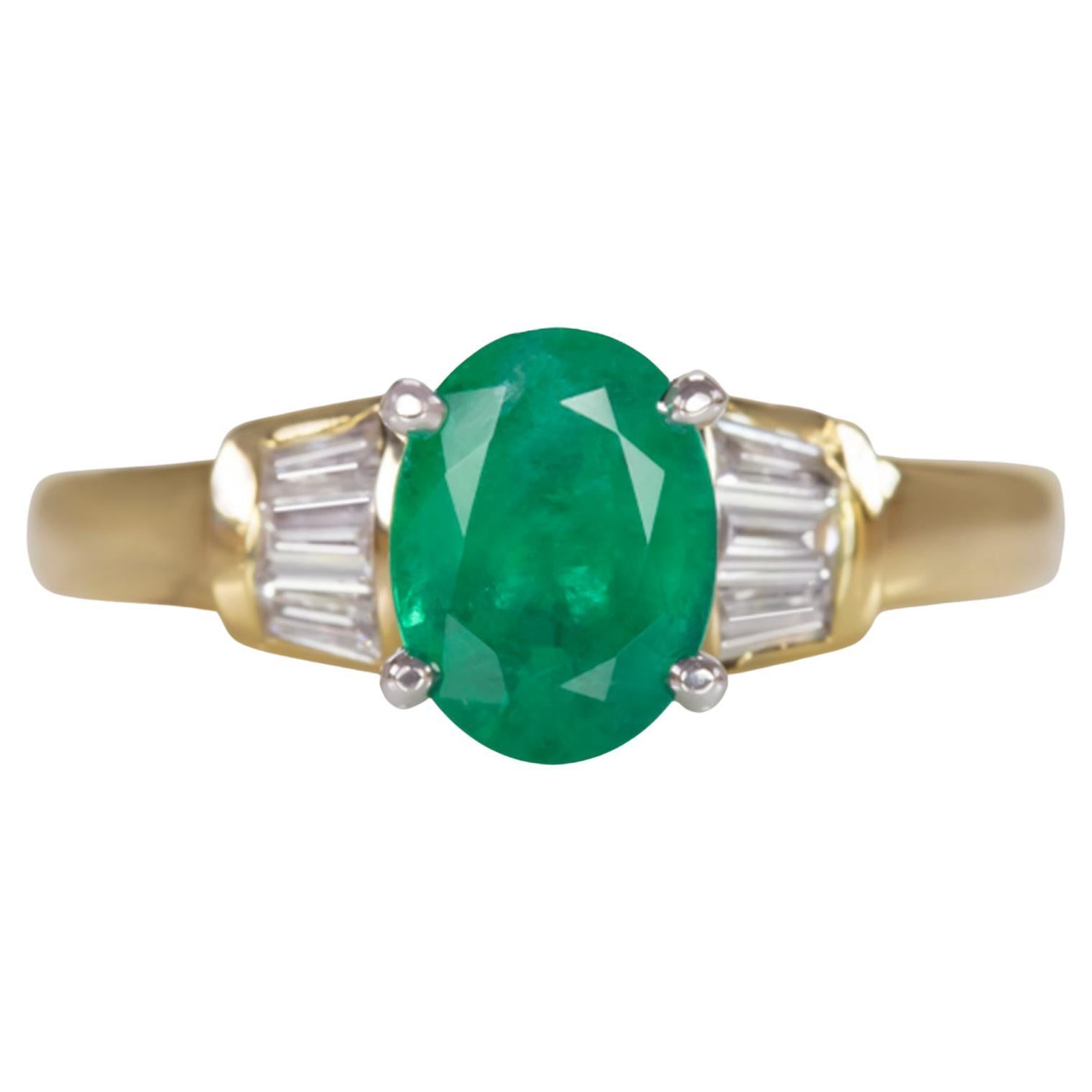 1 Carat Minas Gerais Green Emerald Diamond Ring For Sale