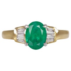1 Carat Minas Gerais Green Emerald Diamond Ring