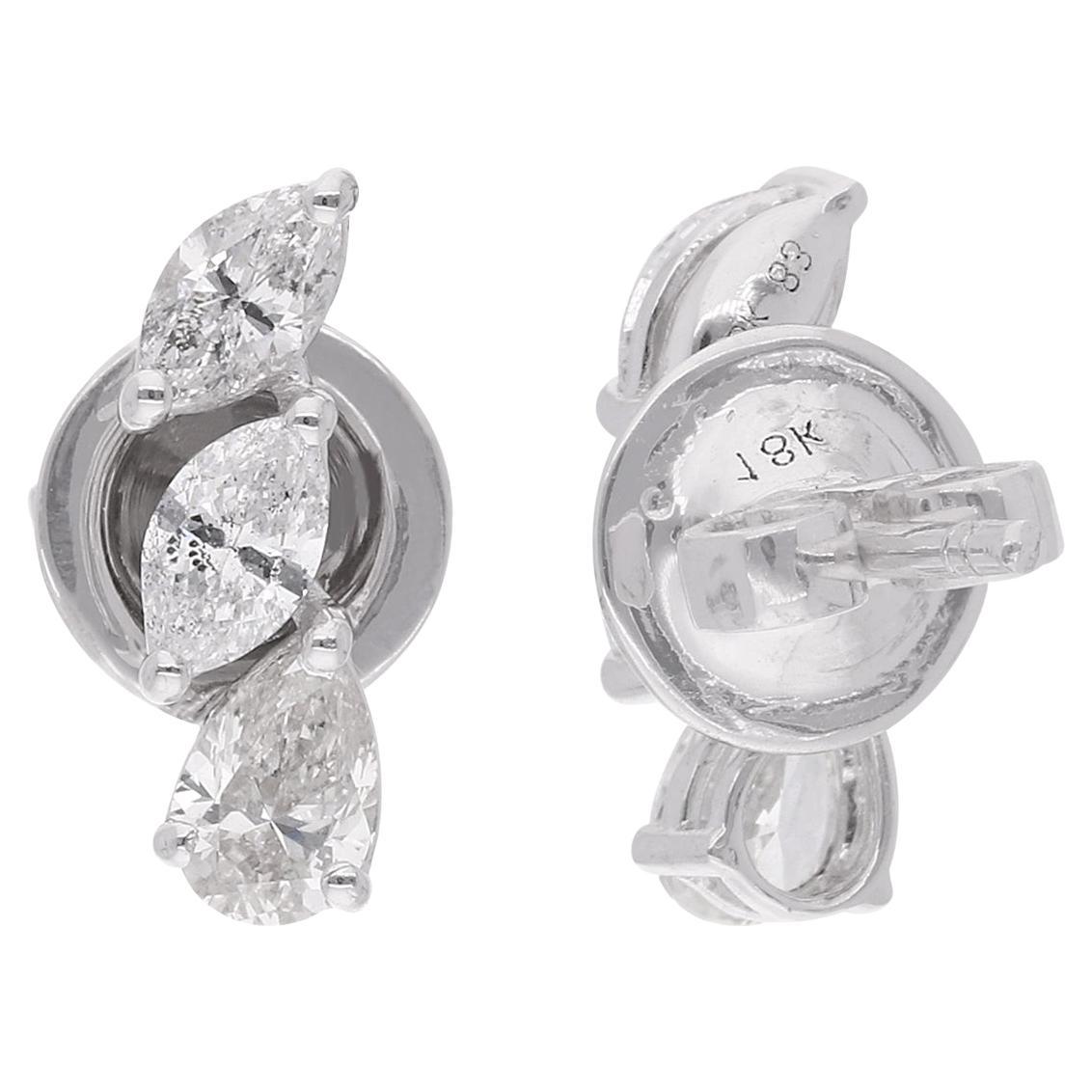 Moderno Orecchini di diamanti minimalisti da 1 carato in oro bianco 14 carati Gioielli di pregio in vendita