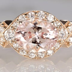 1 Carat Morganite Diamond Halo East-West Cocktail Ring